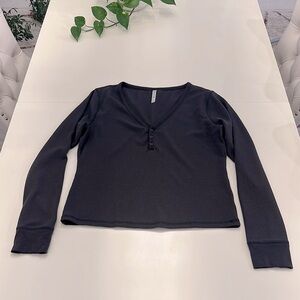 Thermal Henley V-Neck Button-Up Women's Top